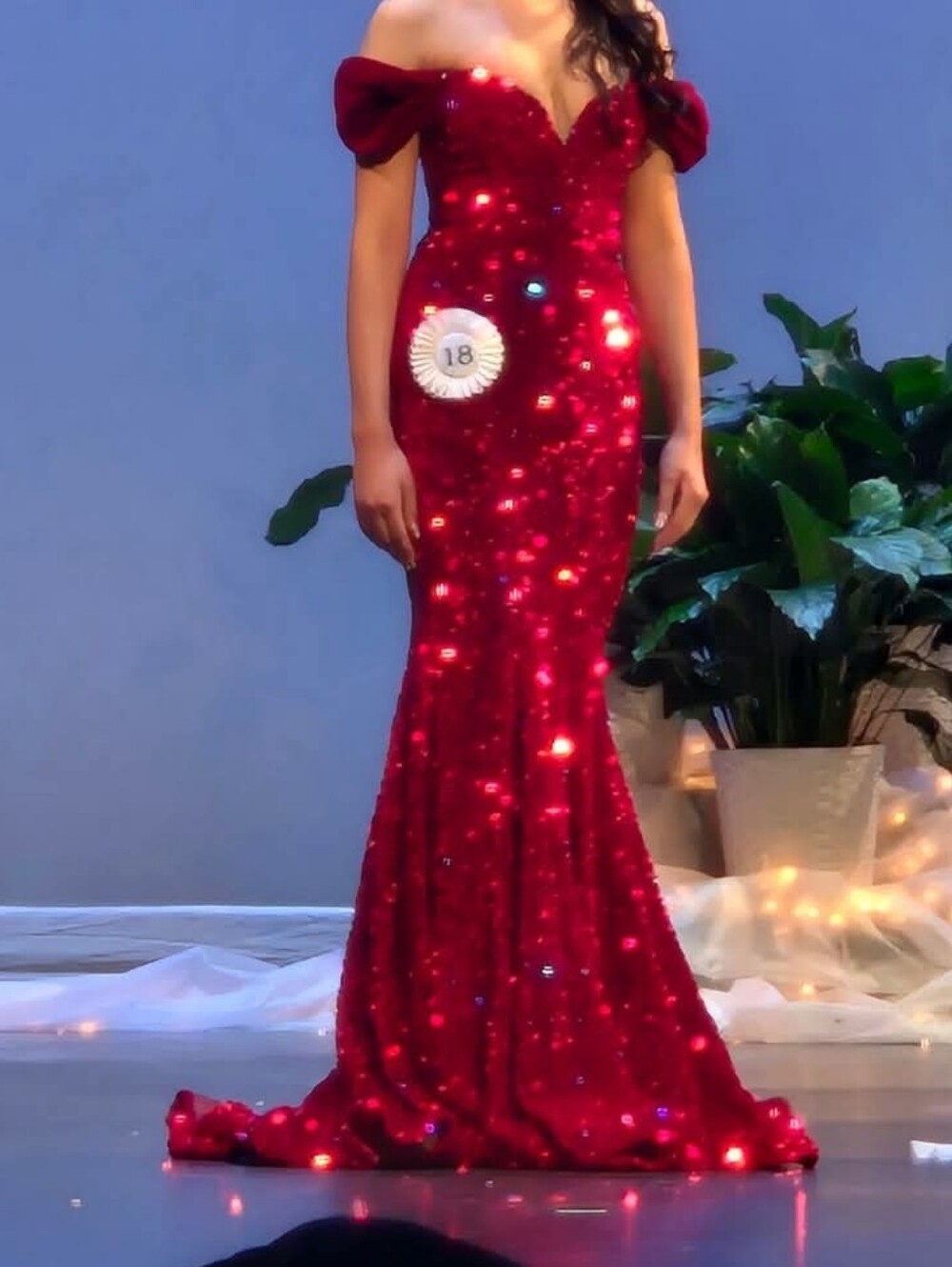 Girls' Off-Shoulder Red Sequin Mermaid Dress